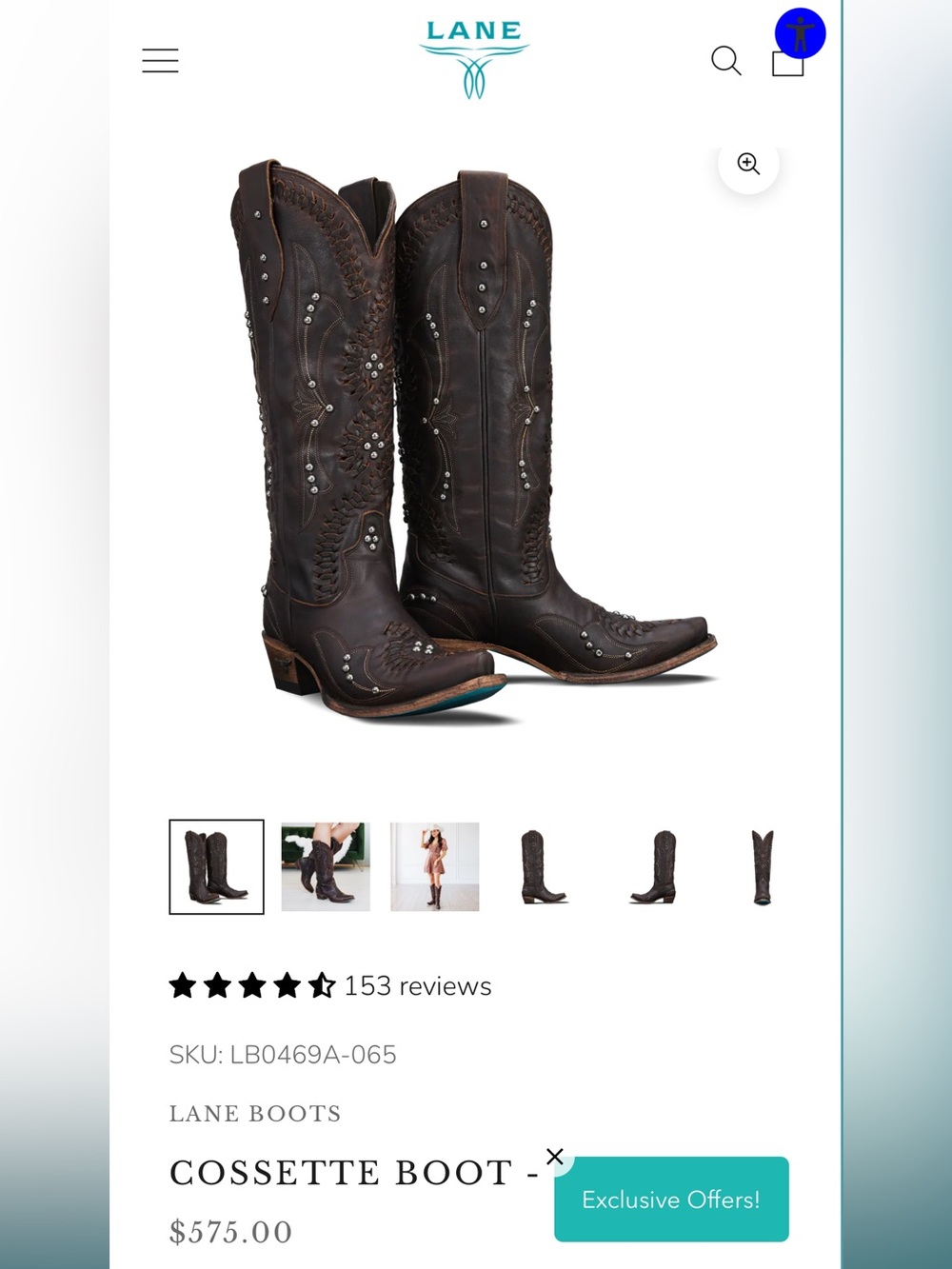 LANE Cossette Cognac Western Boots Leather Studded BNWT Box Size 9